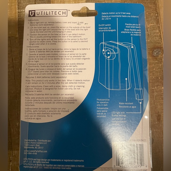 Utilitech LED Motion-Activated Toilet Night Light. 8 Colors. New in Package. - Picture 3 of 3